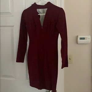 Maroon long sleeve body con dress